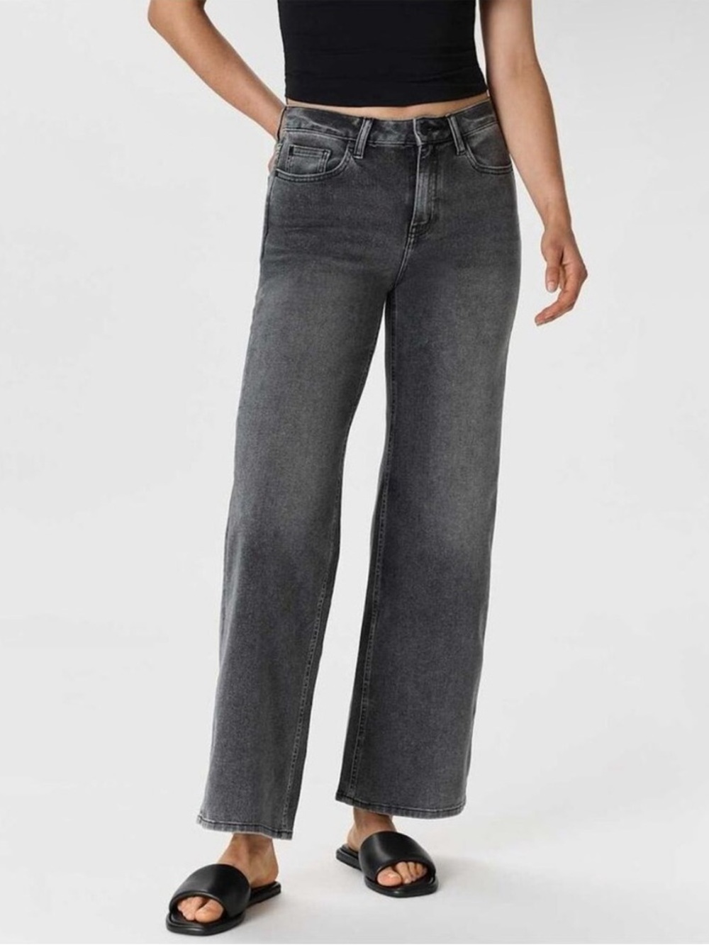 Quince Bella Relaxed Straight Jeans Stonewashed Grey Wide Leg Organic Cotton 27